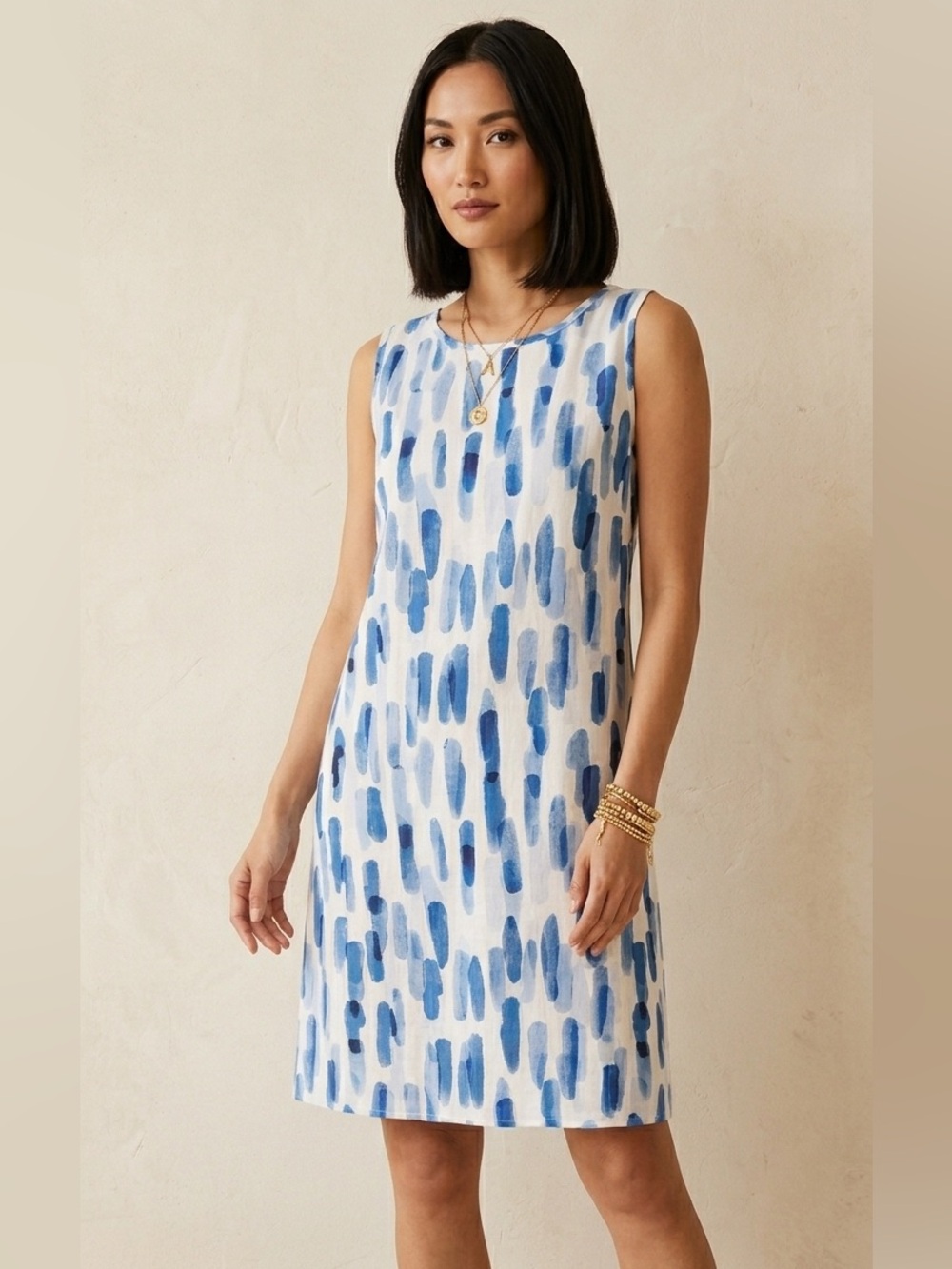 Blue Watercolor Abstract Shift Dress 
Made in Italy NWT Size IT 42